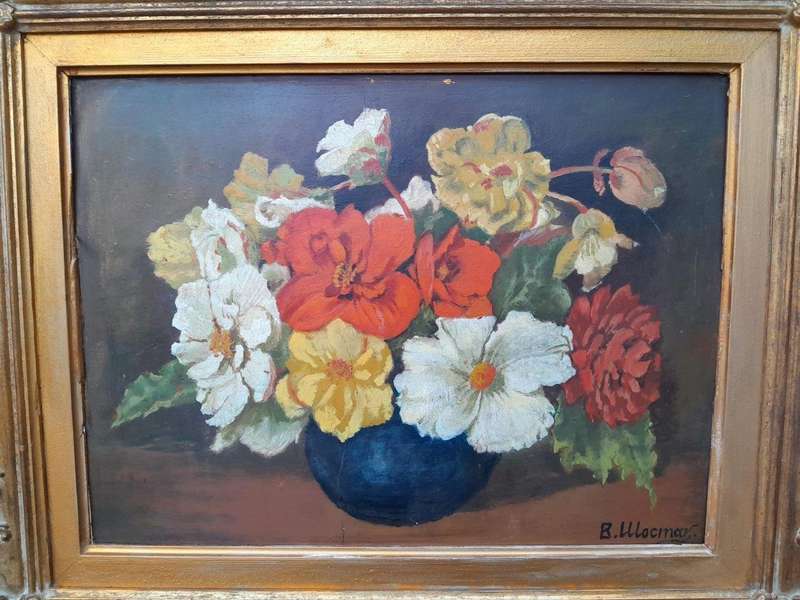 A 20th Century Oil Painting Of Flowers In Ornately Gilded Frame. Purchased In France