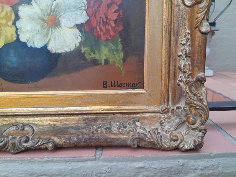 A 20th Century Oil Painting Of Flowers In Ornately Gilded Frame. Purchased In France