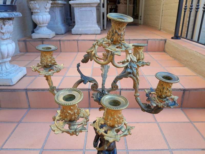 A 19TH Century Large Size Pair of French Louis VI Gilt Bronze Putti Candelabras