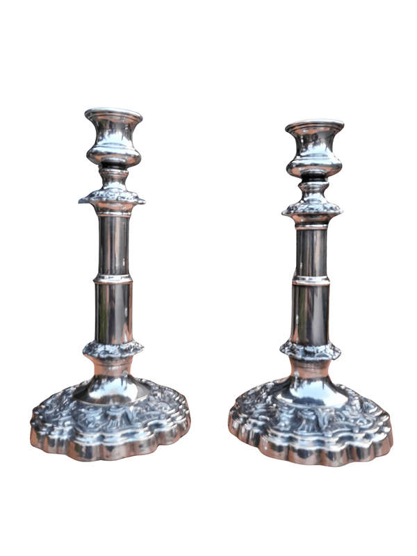 An Early 19th Century Pair Of Old Sheffield Plate Telescopic Candlesticks