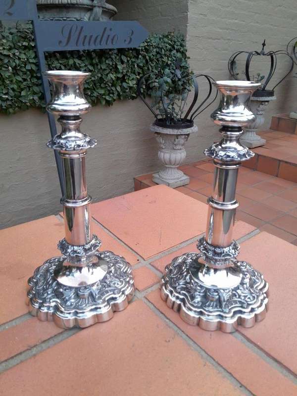 An Early 19th Century Pair Of Old Sheffield Plate Telescopic Candlesticks