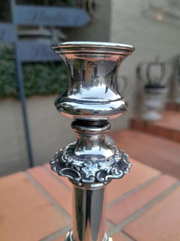 An Early 19th Century Pair Of Old Sheffield Plate Telescopic Candlesticks