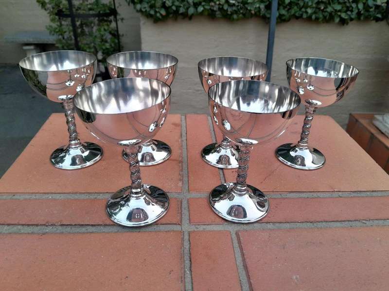 A Set Of Six Emess Silver-Plate Wine Goblets