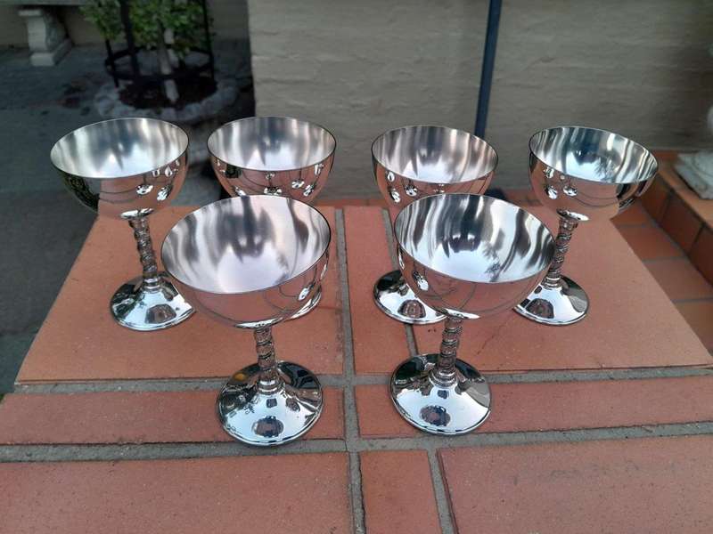 A Set Of Six Emess Silver-Plate Wine Goblets