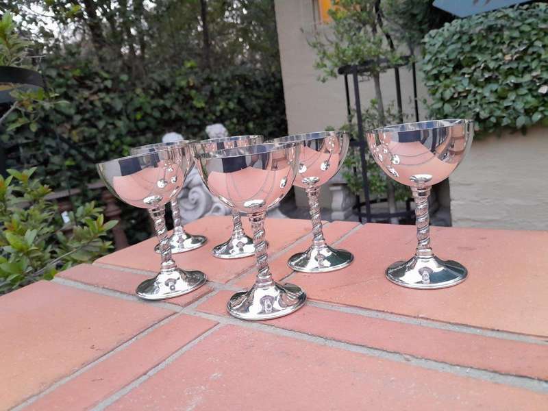 A Set Of Six Emess Silver-Plate Wine Goblets