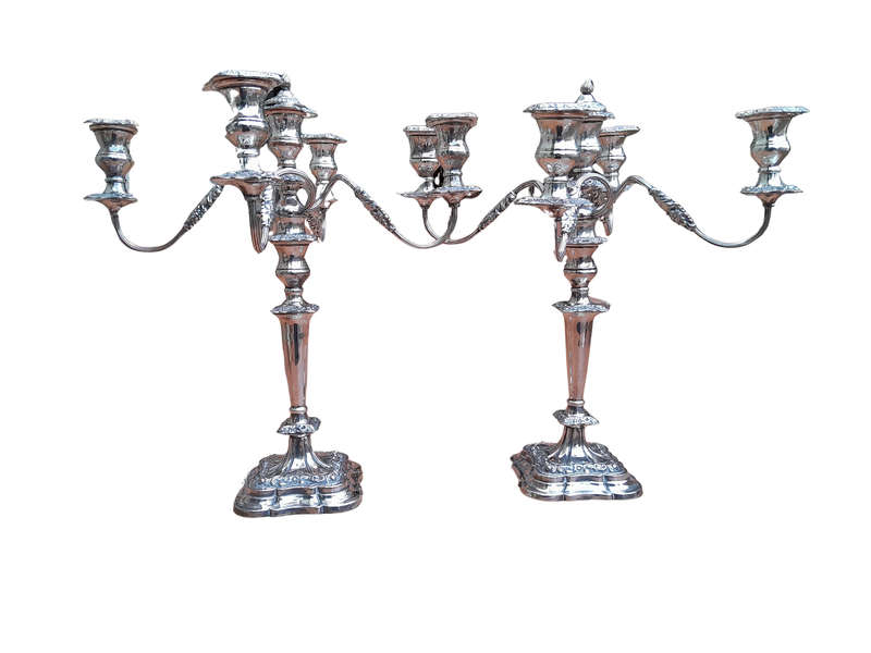 A 20th Century Large and Ornate Pair of Silver-plated Candelabras