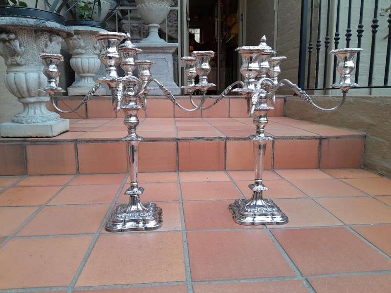 A 20th Century Large and Ornate Pair of Silver-plated Candelabras