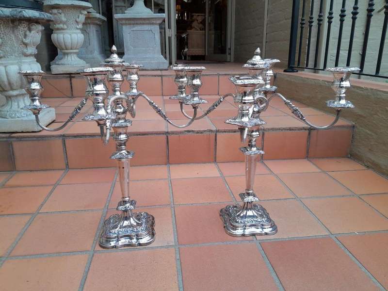 A 20th Century Large and Ornate Pair of Silver-plated Candelabras