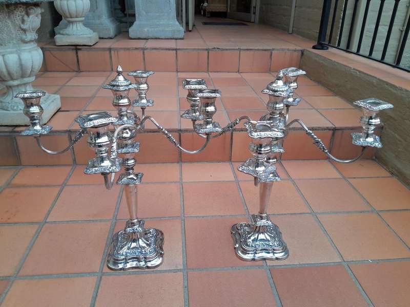 A 20th Century Large and Ornate Pair of Silver-plated Candelabras