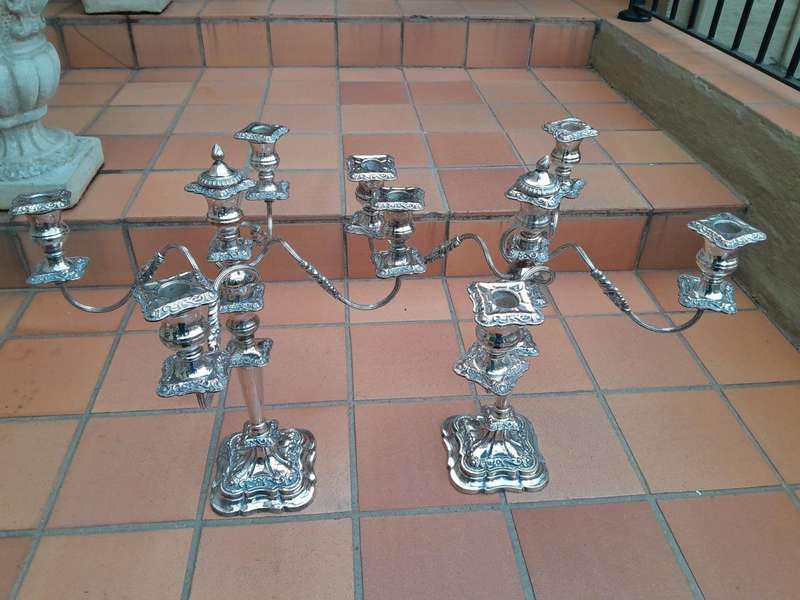 A 20th Century Large and Ornate Pair of Silver-plated Candelabras