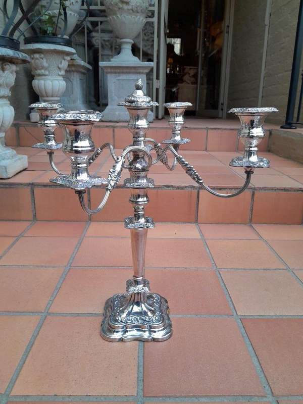 A 20th Century Large and Ornate Pair of Silver-plated Candelabras