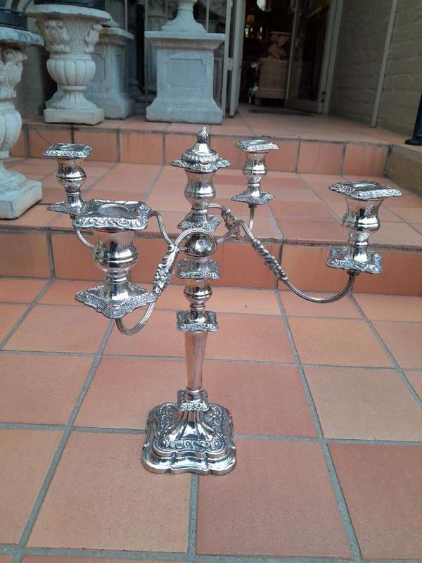 A 20th Century Large and Ornate Pair of Silver-plated Candelabras