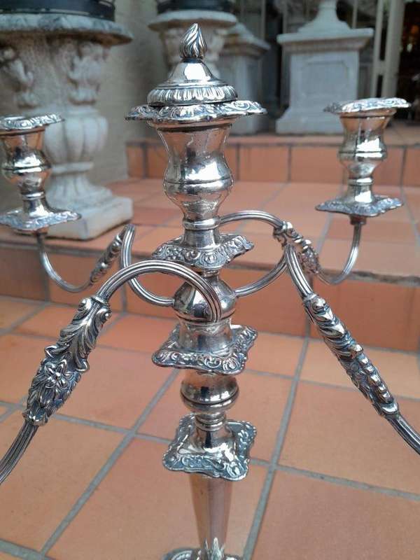 A 20th Century Large and Ornate Pair of Silver-plated Candelabras