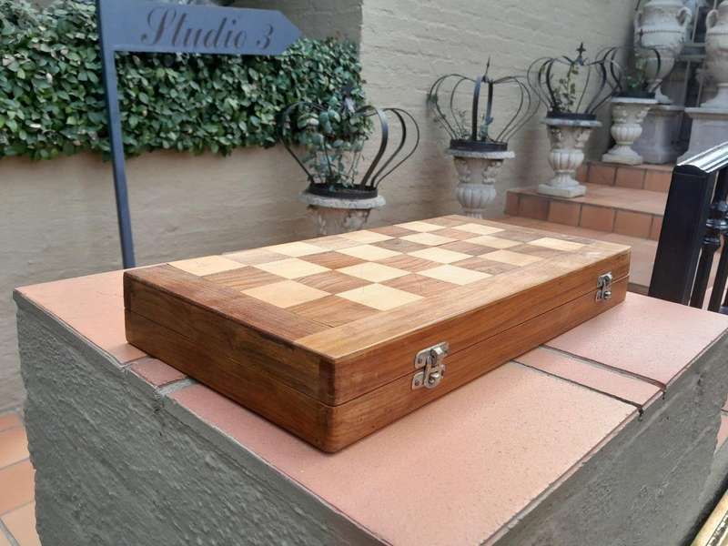 A 20th Century Wooden Chess Board with Mystery Ball Pieces