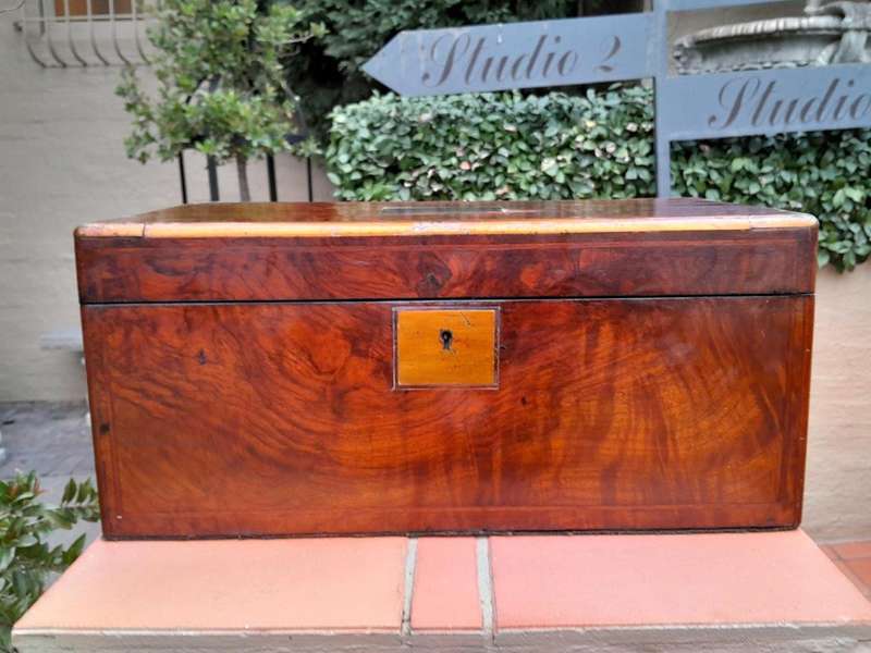 A 19th Century Victorian Campaign Military Rosewood Writing Slope with Brass Handle