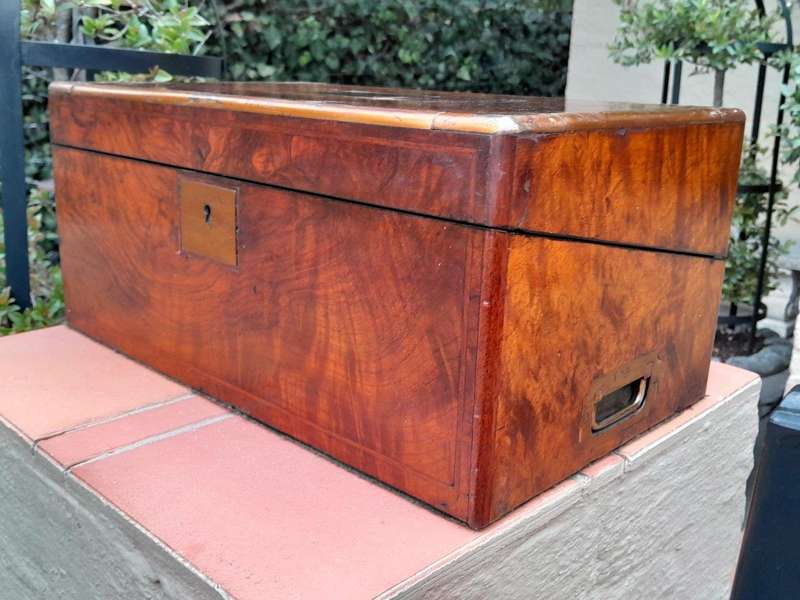 A 19th Century Victorian Campaign Military Rosewood Writing Slope with Brass Handle