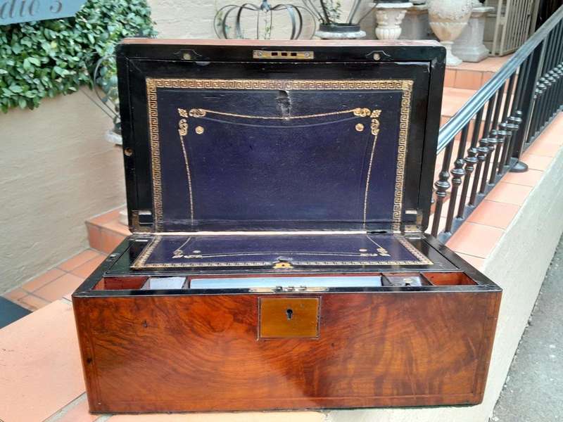 A 19th Century Victorian Campaign Military Rosewood Writing Slope with Brass Handle