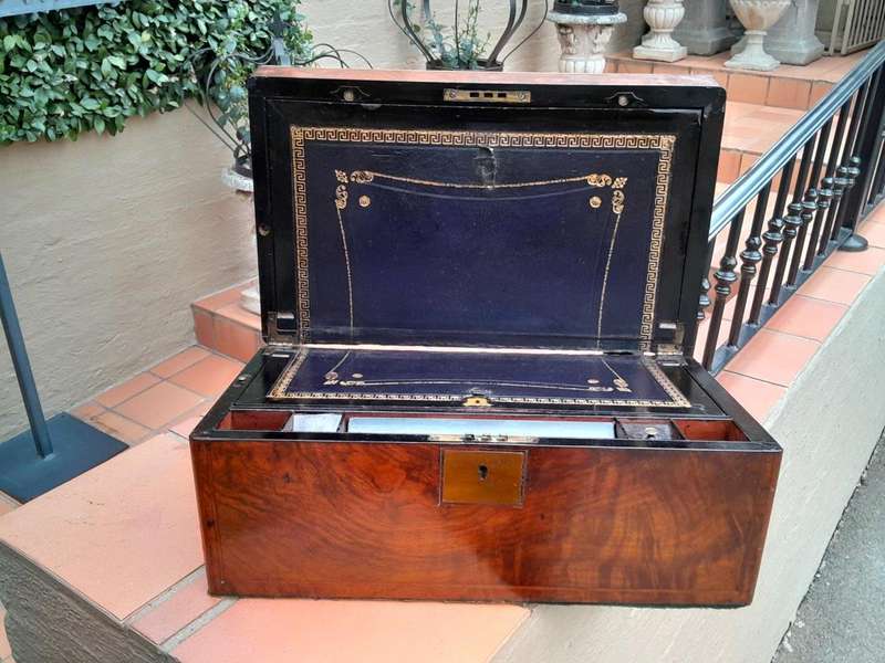 A 19th Century Victorian Campaign Military Rosewood Writing Slope with Brass Handle