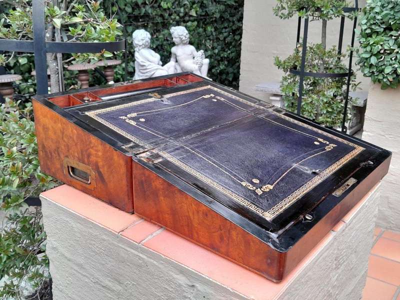 A 19th Century Victorian Campaign Military Rosewood Writing Slope with Brass Handle