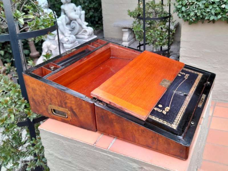 A 19th Century Victorian Campaign Military Rosewood Writing Slope with Brass Handle