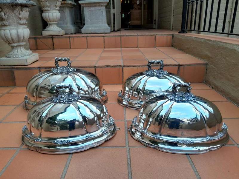An Antique Victorian Set of Four Silver Plated Graduated Food Domes
