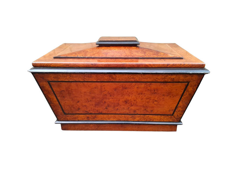 An Antique Victorian  Birds Eye Maple and Ebonised Cellarette with Metal Inner for Ice and Origi...