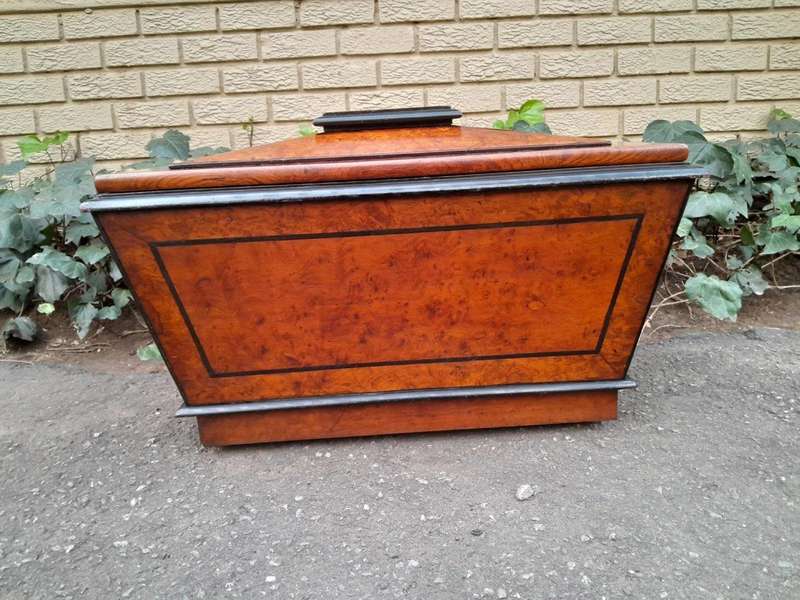 An Antique Victorian  Birds Eye Maple and Ebonised Cellarette with Metal Inner for Ice and Origi...