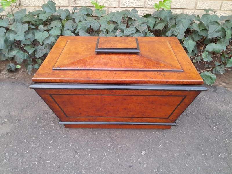 An Antique Victorian  Birds Eye Maple and Ebonised Cellarette with Metal Inner for Ice and Origi...