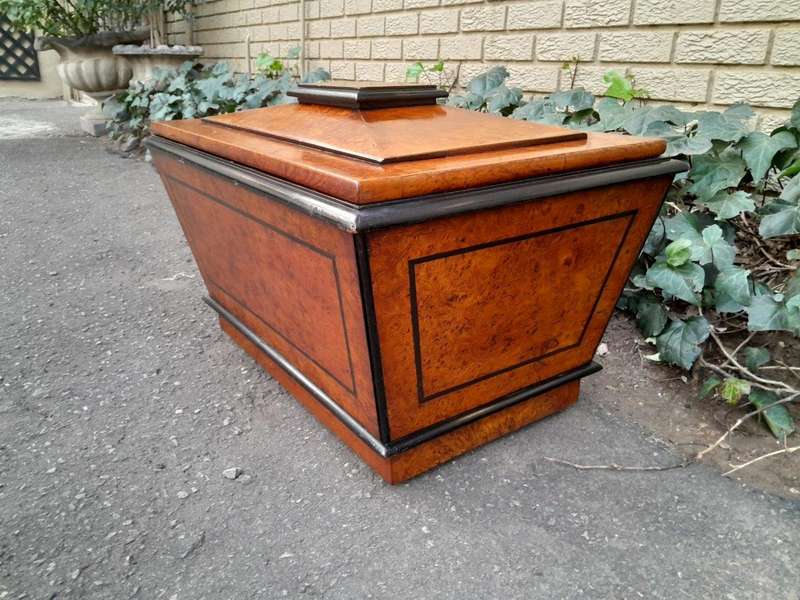 An Antique Victorian  Birds Eye Maple and Ebonised Cellarette with Metal Inner for Ice and Origi...
