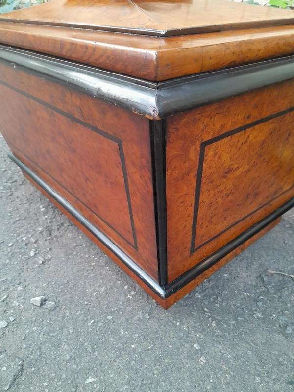 An Antique Victorian  Birds Eye Maple and Ebonised Cellarette with Metal Inner for Ice and Origi...