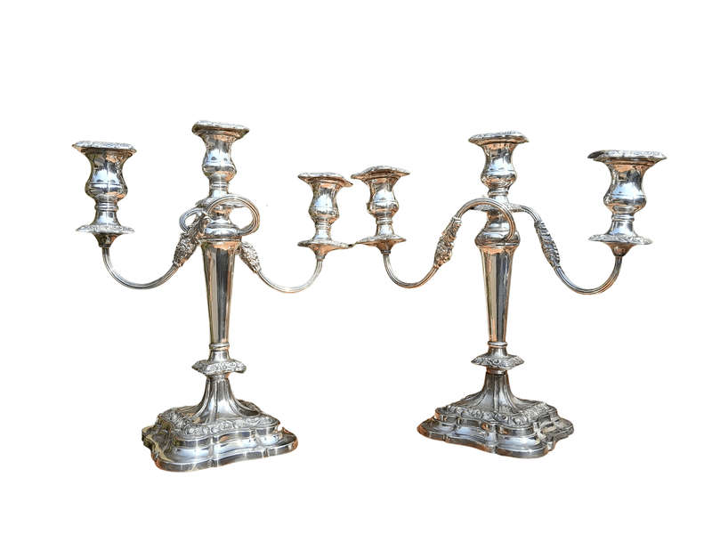 An Antique Victorian Pair of Heavy Sheffield Plate Candelabras