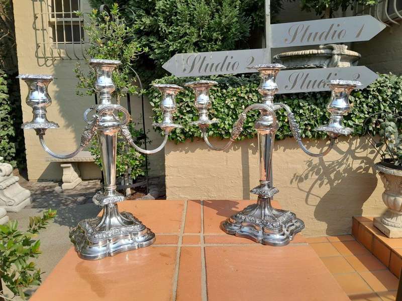 An Antique Victorian Pair of Heavy Sheffield Plate Candelabras
