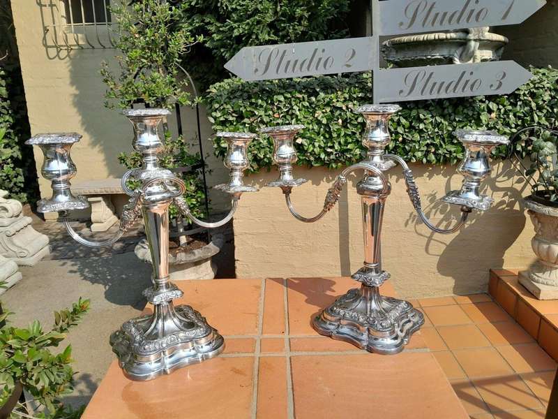 An Antique Victorian Pair of Heavy Sheffield Plate Candelabras
