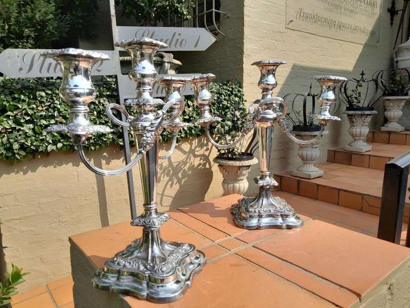 An Antique Victorian Pair of Heavy Sheffield Plate Candelabras