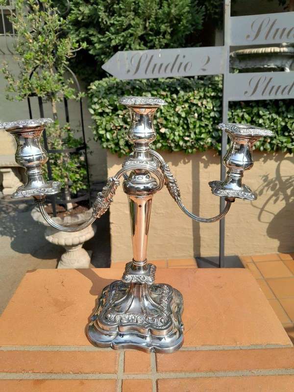 An Antique Victorian Pair of Heavy Sheffield Plate Candelabras