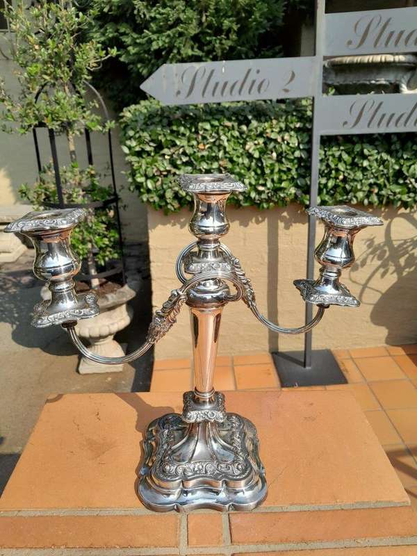 An Antique Victorian Pair of Heavy Sheffield Plate Candelabras