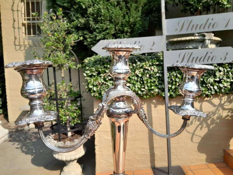 An Antique Victorian Pair of Heavy Sheffield Plate Candelabras