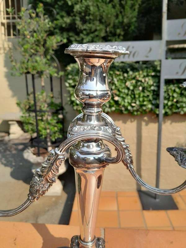 An Antique Victorian Pair of Heavy Sheffield Plate Candelabras