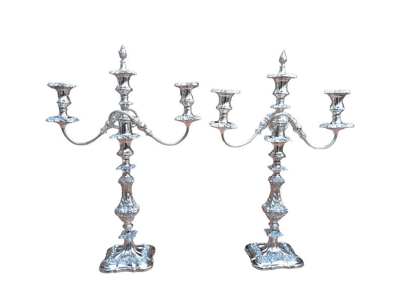 A 20TH Century Pair Of Silver-Plate Candelabras Of Large Proportions