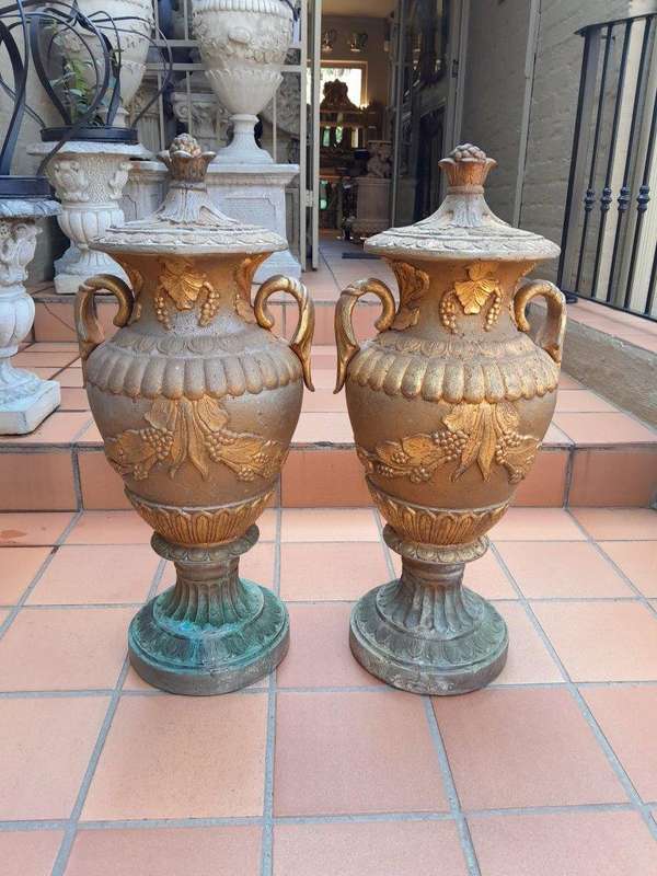 A 20th Century Large Pair Of Stone Urns On Bases