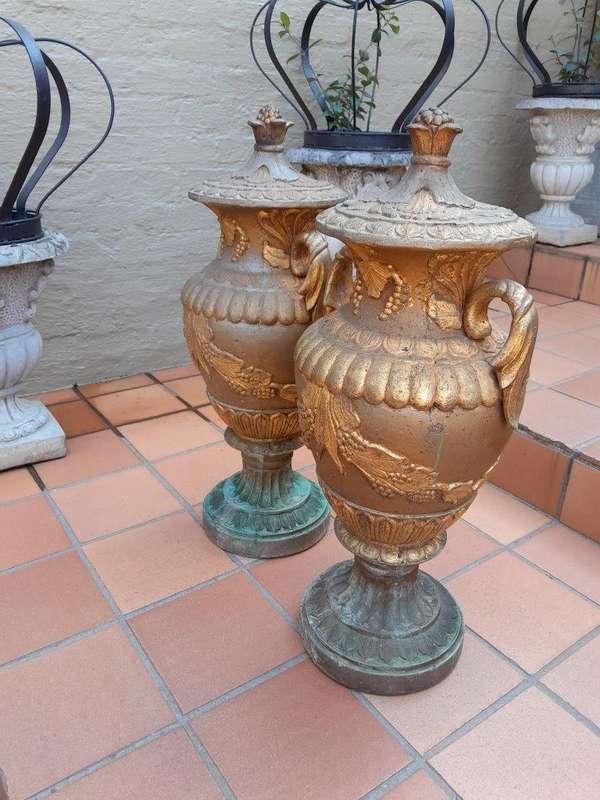 A 20th Century Large Pair Of Stone Urns On Bases