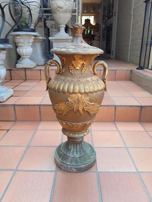 A 20th Century Large Pair Of Stone Urns On Bases