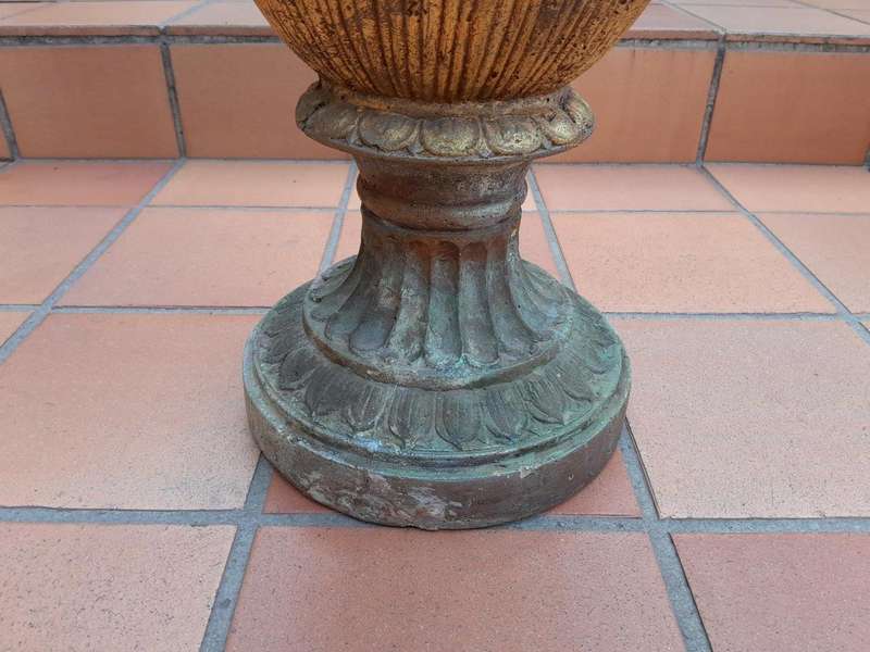 A 20th Century Large Pair Of Stone Urns On Bases