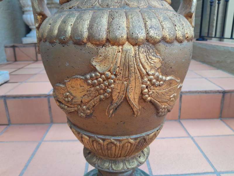 A 20th Century Large Pair Of Stone Urns On Bases