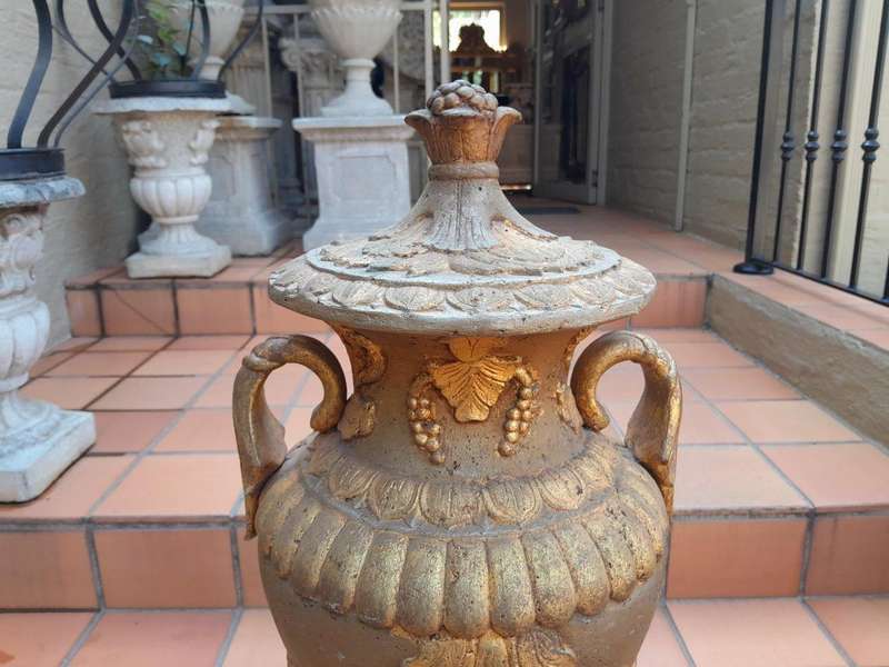 A 20th Century Large Pair Of Stone Urns On Bases