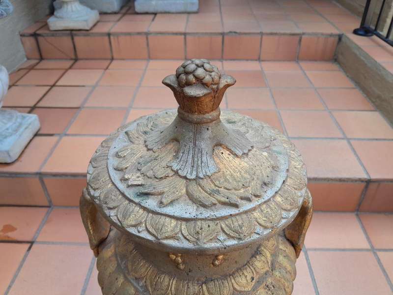 A 20th Century Large Pair Of Stone Urns On Bases