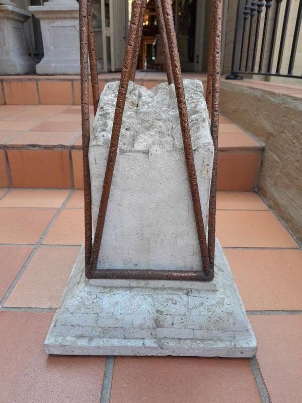 A 20th Century Decorative Pair Of Metal And Stone Urns On Stands