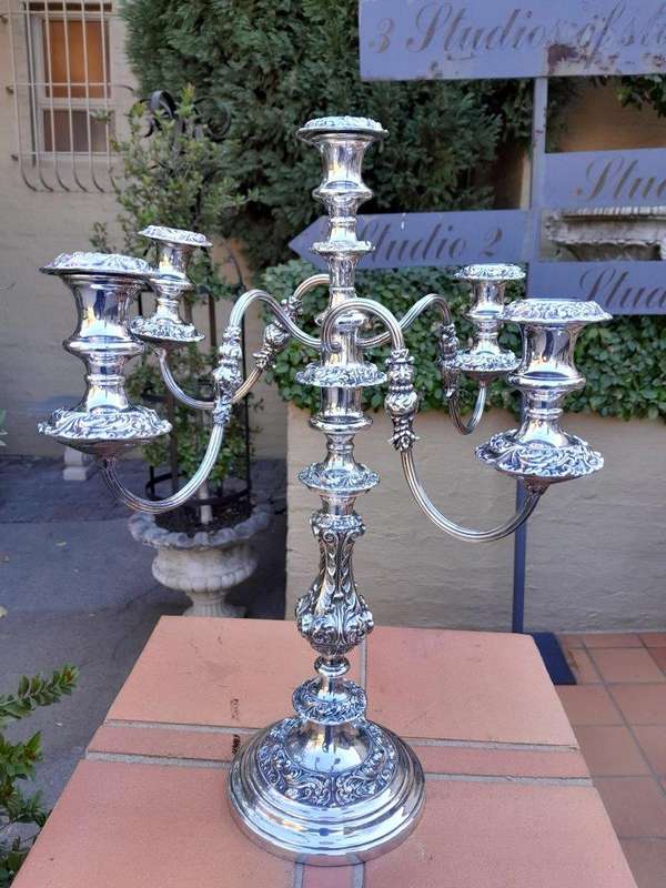 An Antique  / Circa 1900 Large Electroplate Candelabra With Sconces And Nozzles