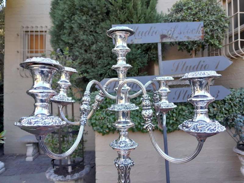 An Antique  / Circa 1900 Large Electroplate Candelabra With Sconces And Nozzles