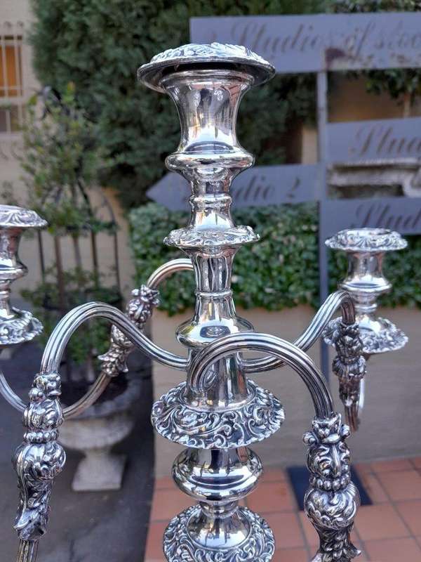 An Antique  / Circa 1900 Large Electroplate Candelabra With Sconces And Nozzles